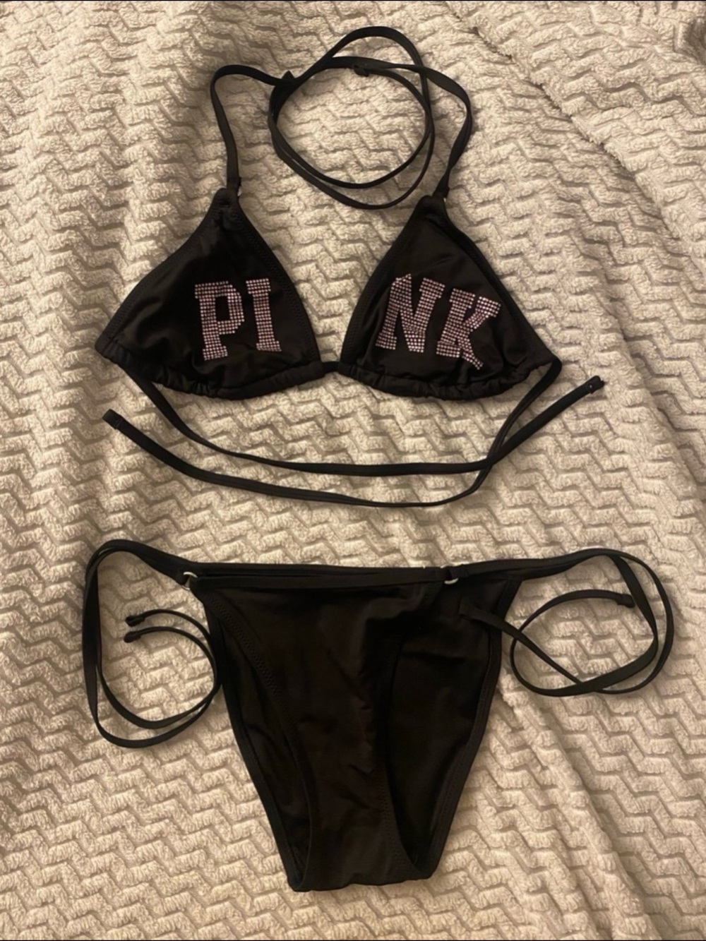VS PINK Black Rhinestone Bikini